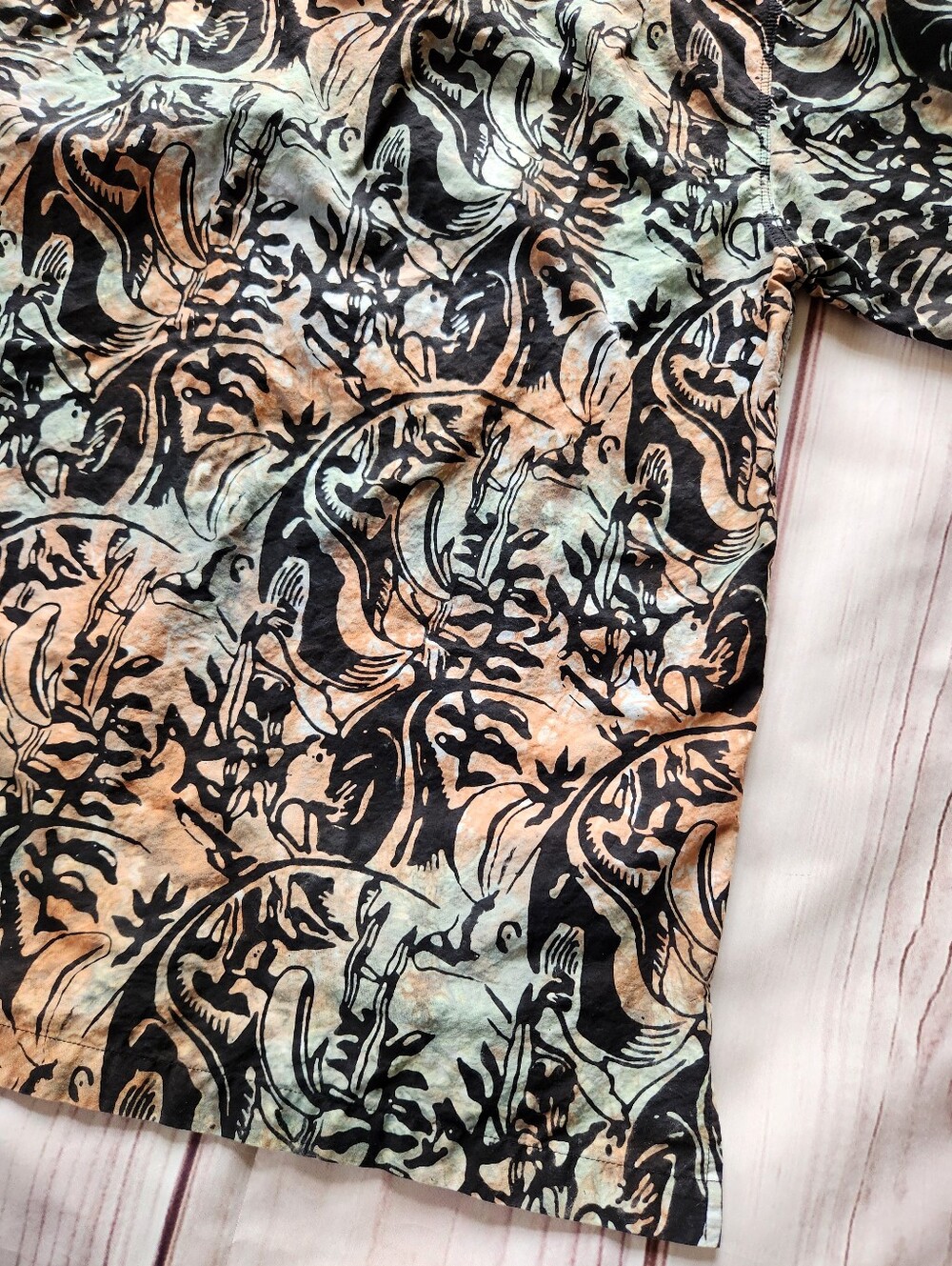 Rum Reggae Vintage Tropical Button Shirt Green Orange Black | Men's Size M - Picture 6 of 9